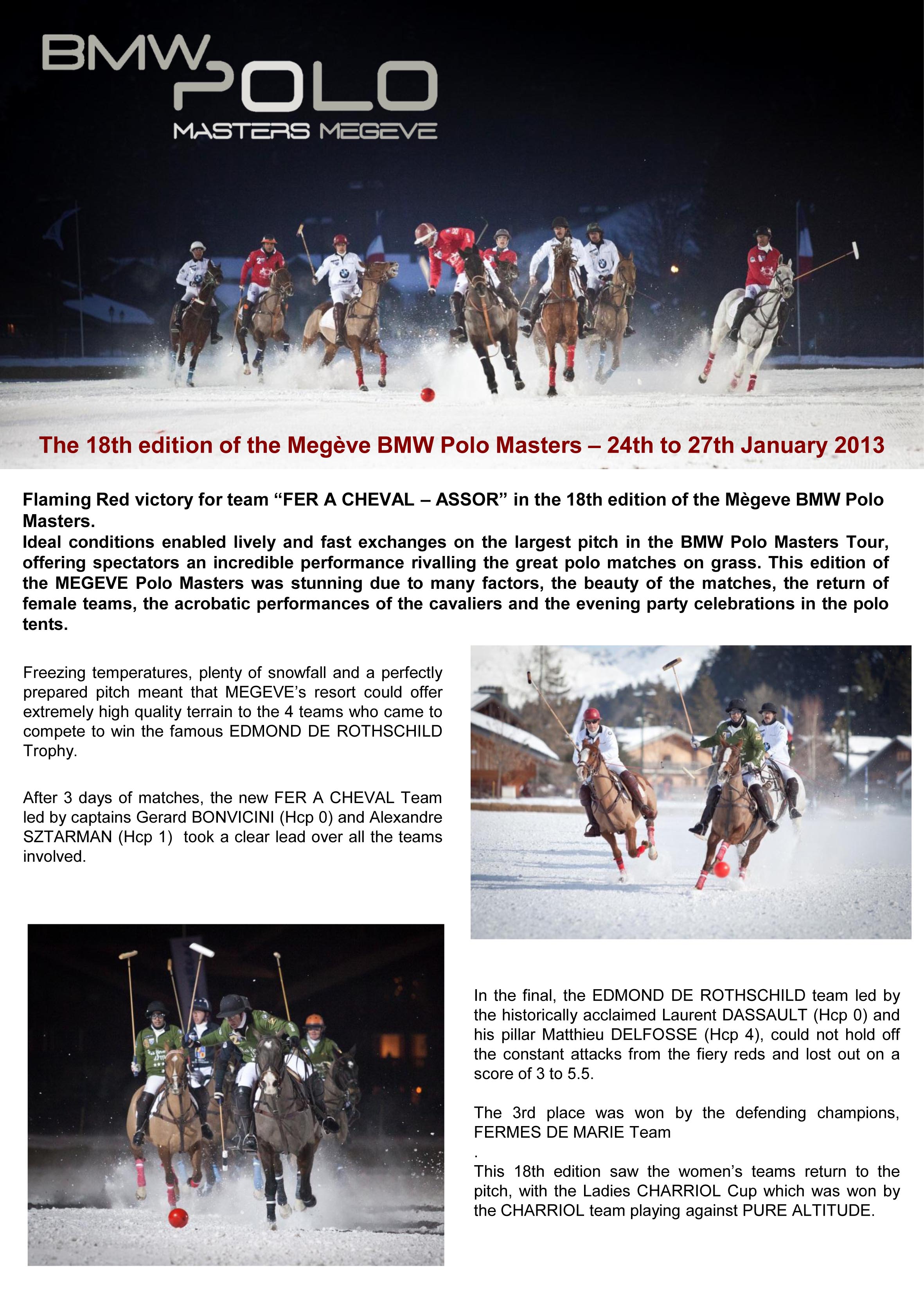18th edition of the Megève BMW Polo Masters - 24th to 27th January 2013